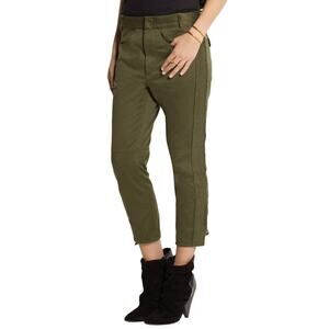 Isabel Marant Jessie Pants Cropped High Rise Lace Up Cotton Size 10 Olive Green